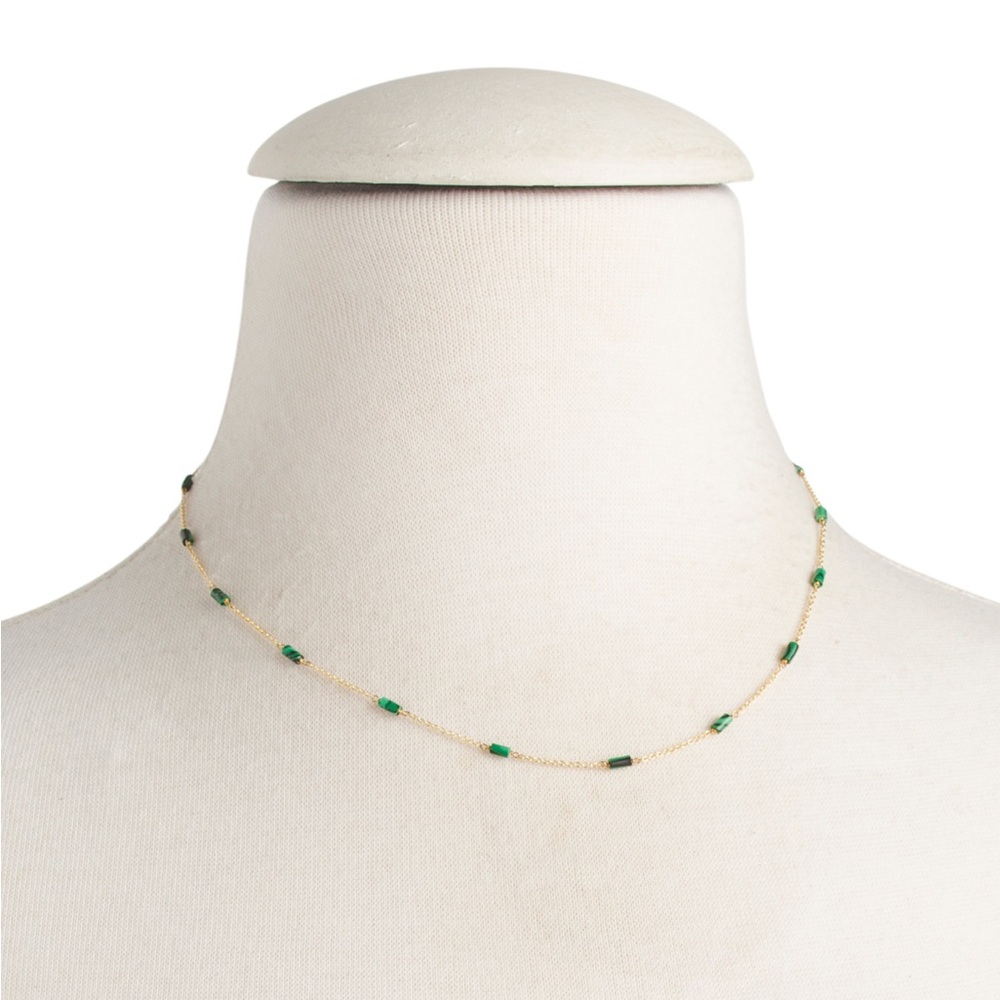 Gorjana New 18k Gold Plated Brass Tatum Bead Necklace in Green Malachite 17” - Picture 2 of 7